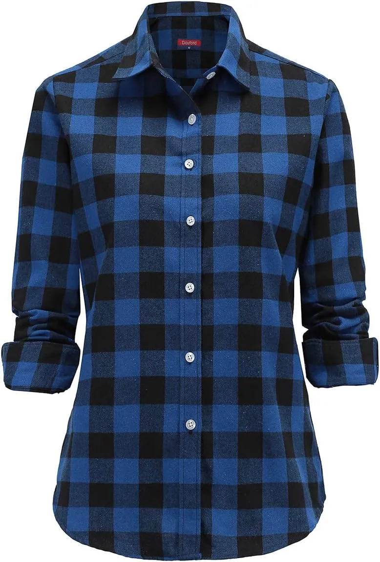 Soft Women Flannel Shirt Checkered Plaid Button Down Shirt Womens Fall Outfits