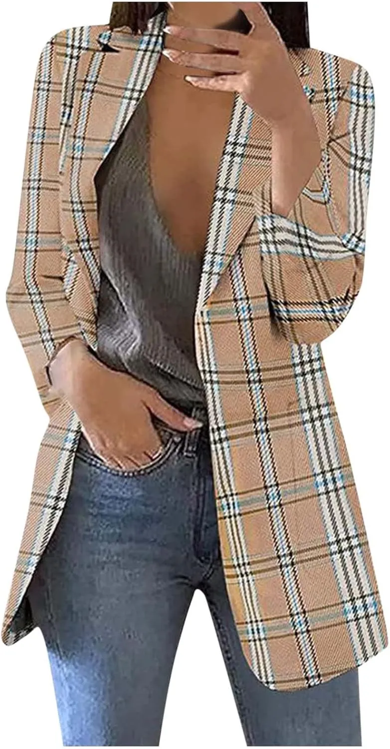 Solid Color Blazers for Women Business Casual Plaid Blazer Jacket Office Work Jackets 2024 Fall Coats