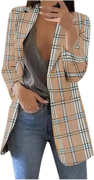 Solid Color Blazers for Women Business Casual Plaid Blazer Jacket Office Work Jackets 2024 Fall Coats