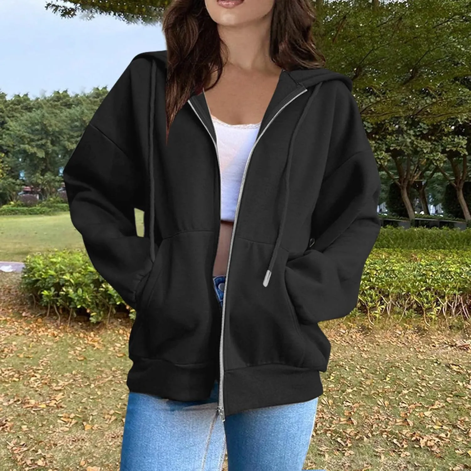 Sweatshirts for Women Womens Fashion Women Zip Up Hoodies Oversized Sweatshirts Casual 2024 Fall Jacket with Pockets