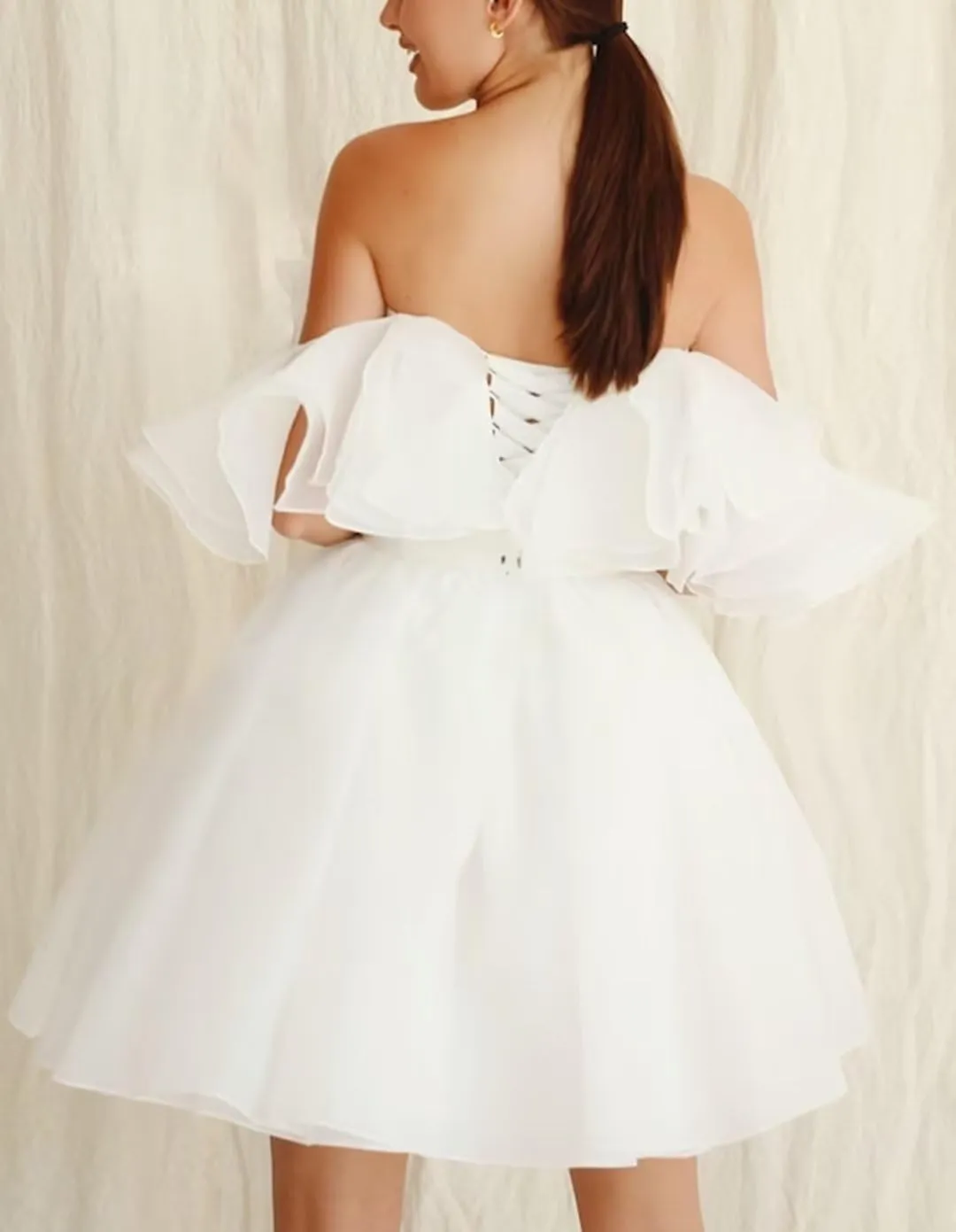 Sweetheart Short Wedding Dress for Bride Detachable Sleeves Boho Wedding Dress Tulle Bridal Gown