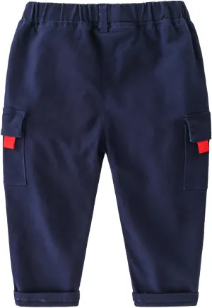 Toddler Baby Boys Twill Cargo Pants Pull-on Elastic Waist Baggy Joggers Solid School niform Hiking Pants