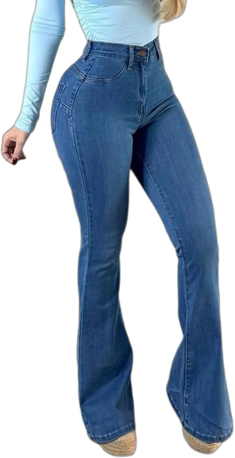 TodTan Women's Ripped Jeans High Waisted Bell Bottom Jeans Hem Destroyed Denim Pants
