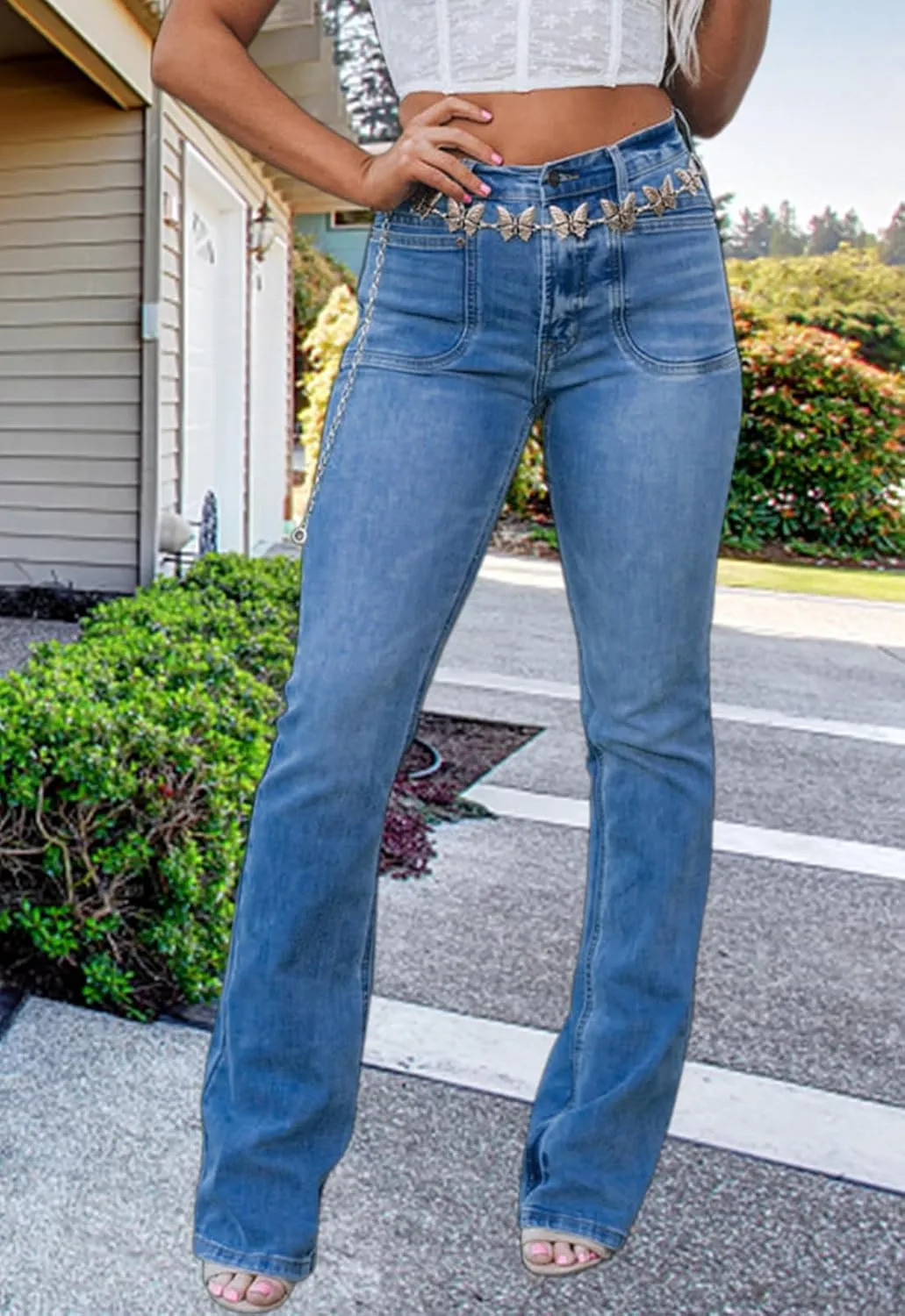 TodTan Women's Ripped Jeans High Waisted Bell Bottom Jeans Hem Destroyed Denim Pants