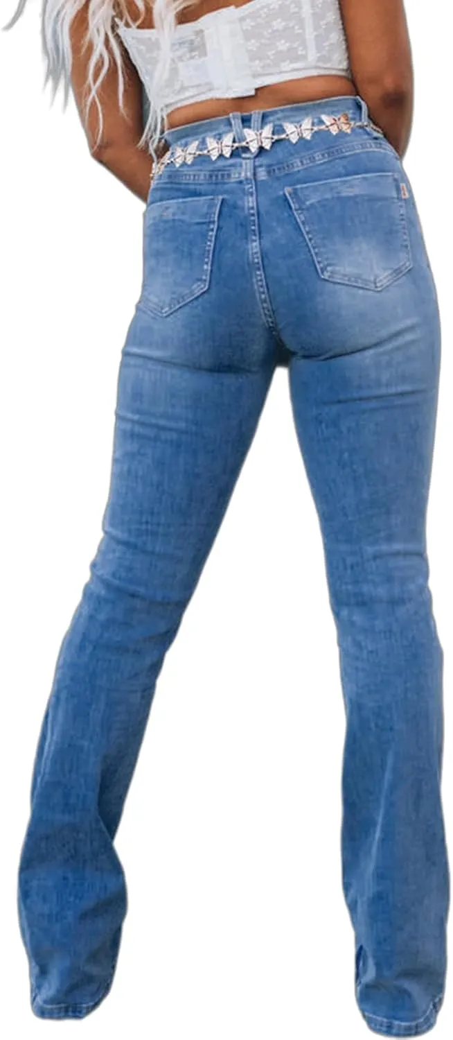 TodTan Women's Ripped Jeans High Waisted Bell Bottom Jeans Hem Destroyed Denim Pants