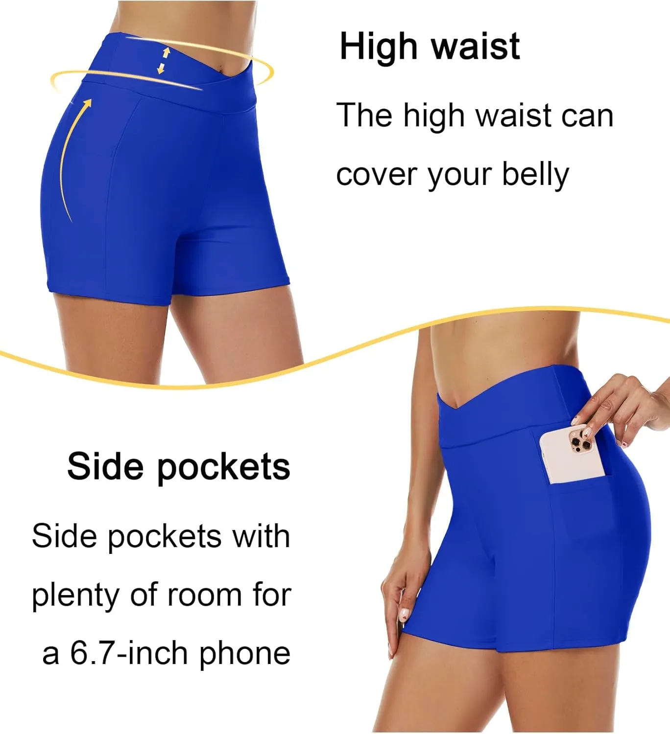 Tournesol Women's 4" Swim Shorts High Waisted Swimsuit Bottoms Cross Waist Bathing Suit Swimwear Boy Shorts with Pocket