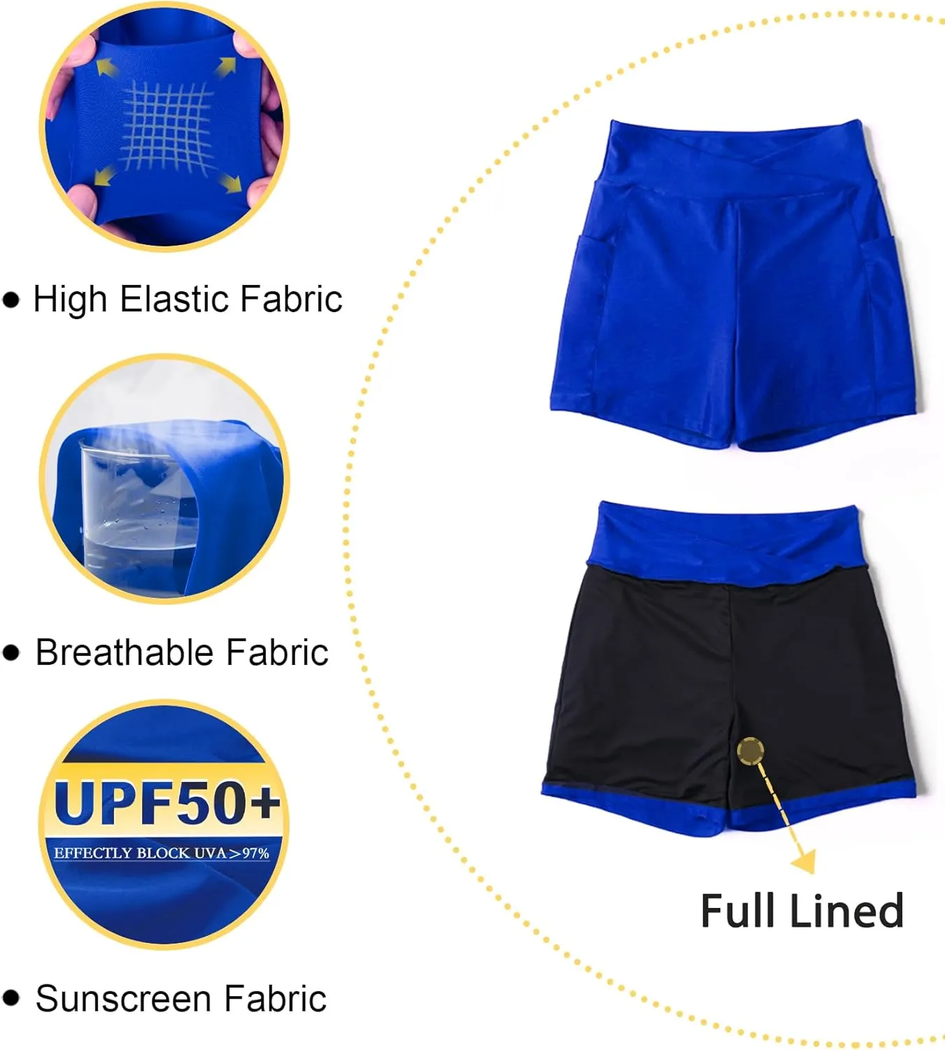 Tournesol Women's 4" Swim Shorts High Waisted Swimsuit Bottoms Cross Waist Bathing Suit Swimwear Boy Shorts with Pocket
