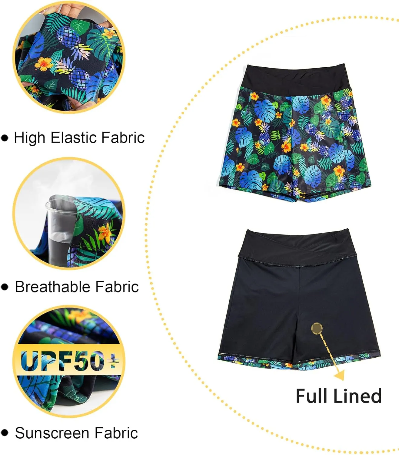 Tournesol Women's 4" Swim Shorts High Waisted Swimsuit Bottoms Cross Waist Bathing Suit Swimwear Boy Shorts with Pocket