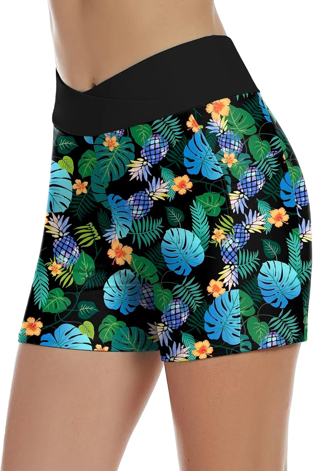 Tournesol Women's 4" Swim Shorts High Waisted Swimsuit Bottoms Cross Waist Bathing Suit Swimwear Boy Shorts with Pocket