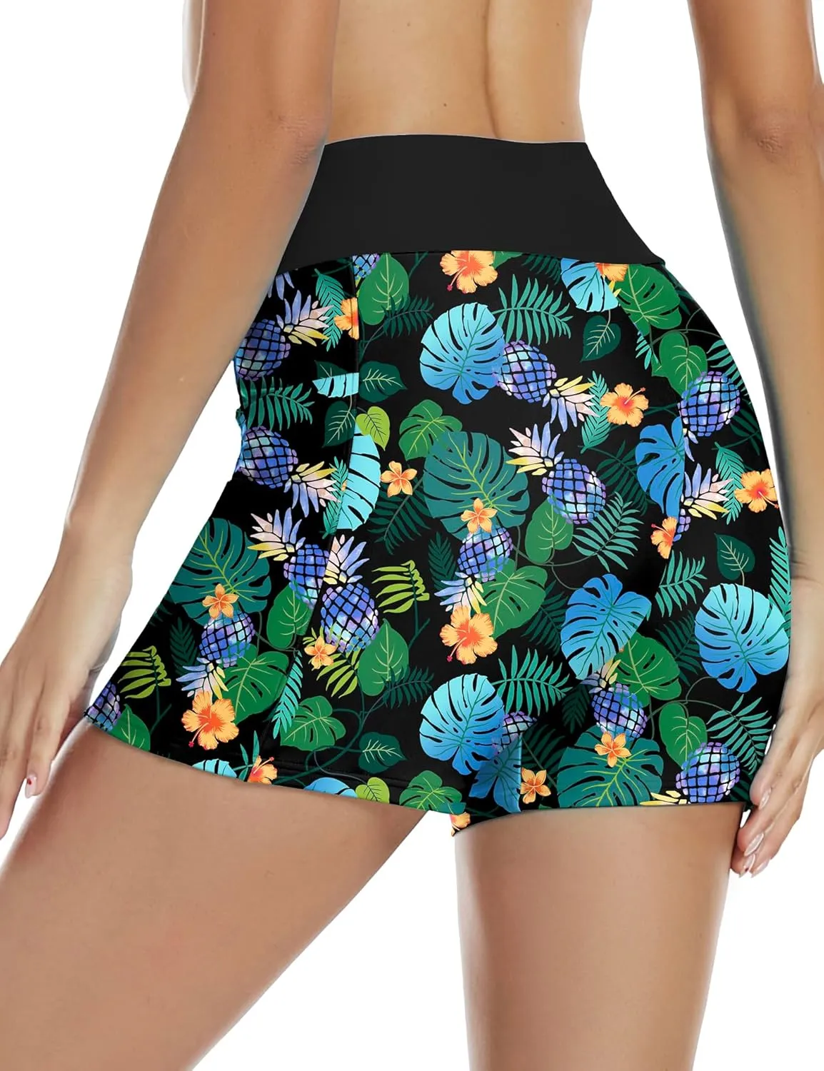 Tournesol Women's 4" Swim Shorts High Waisted Swimsuit Bottoms Cross Waist Bathing Suit Swimwear Boy Shorts with Pocket