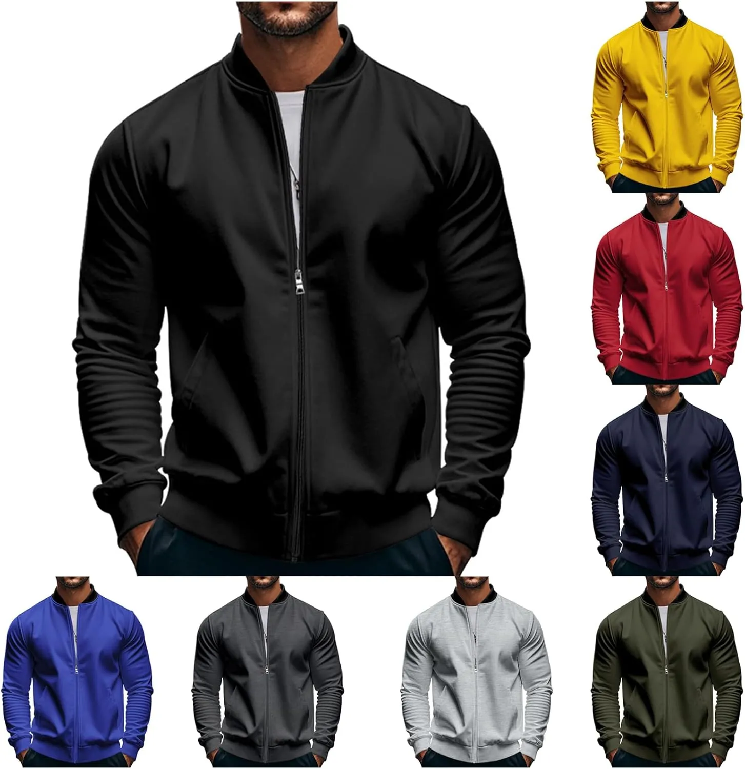 Track Jacket for Men Athletic Workout Lightweight Windproof Jacket Casual Spring Fall Windbreaker Bomber Zip Up Coat