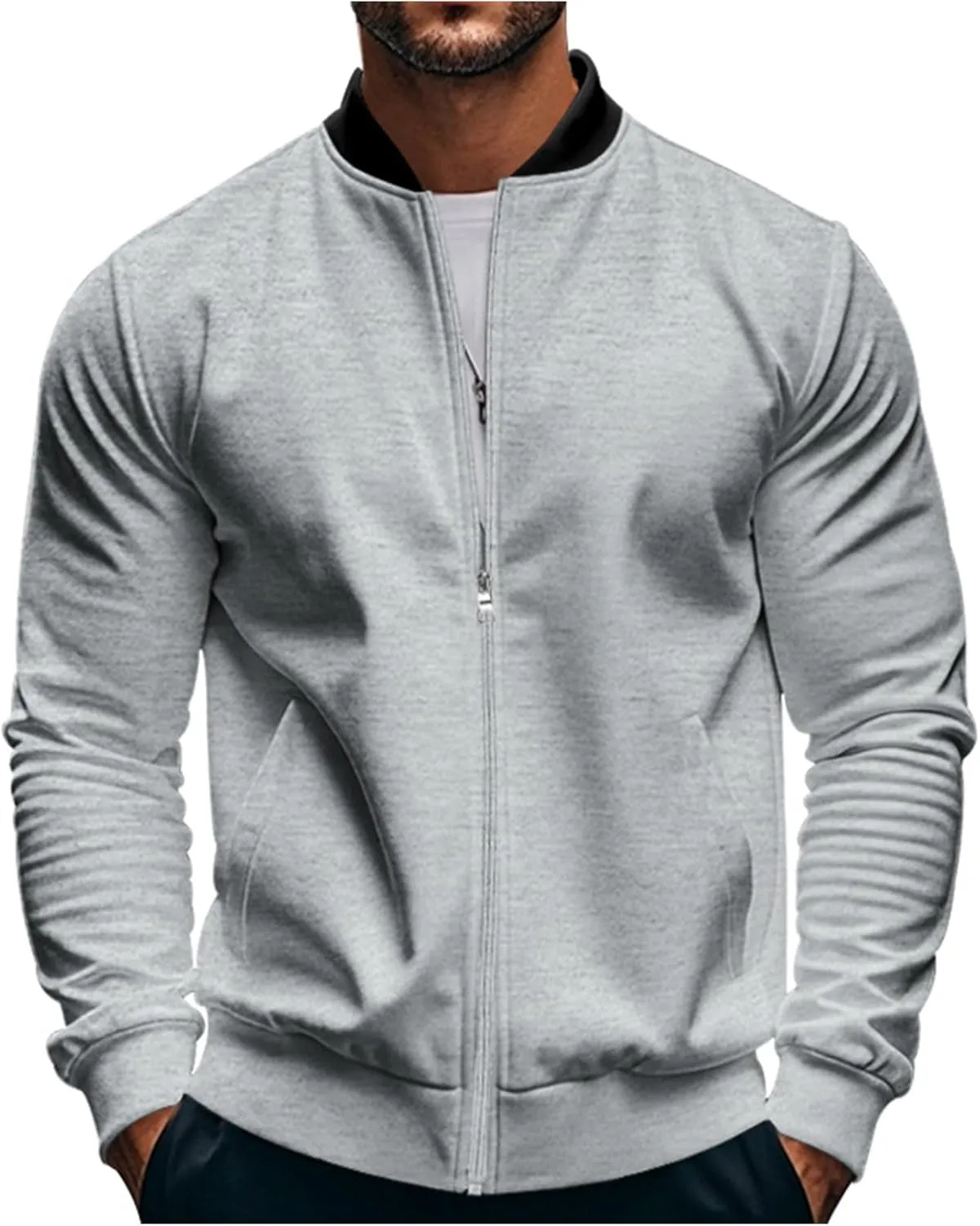Track Jacket for Men Athletic Workout Lightweight Windproof Jacket Casual Spring Fall Windbreaker Bomber Zip Up Coat