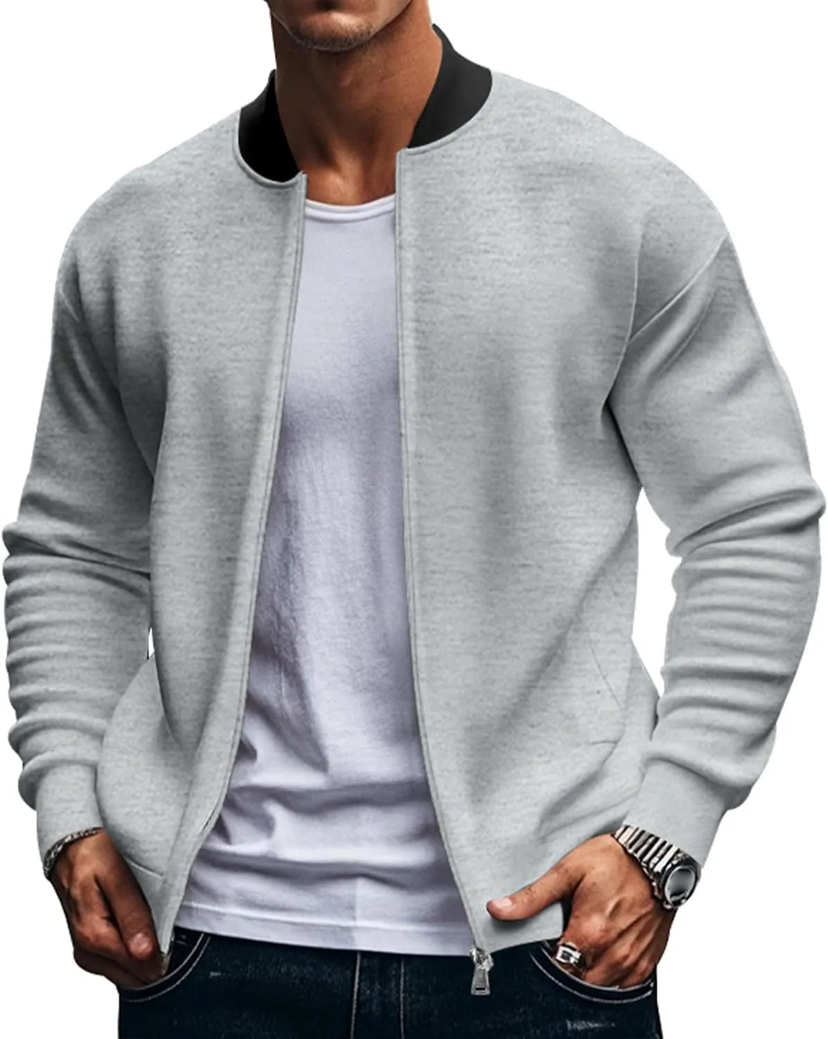 Track Jacket for Men Athletic Workout Lightweight Windproof Jacket Casual Spring Fall Windbreaker Bomber Zip Up Coat