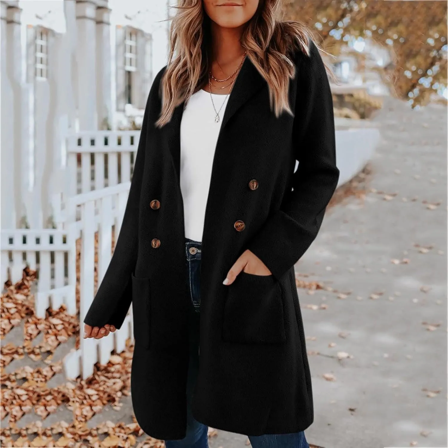 Trench Coat for Women 2024 Fall Winter Wool Coats Double Breasted Midi Peacoat Trench Coats Casual Coats for Trendy