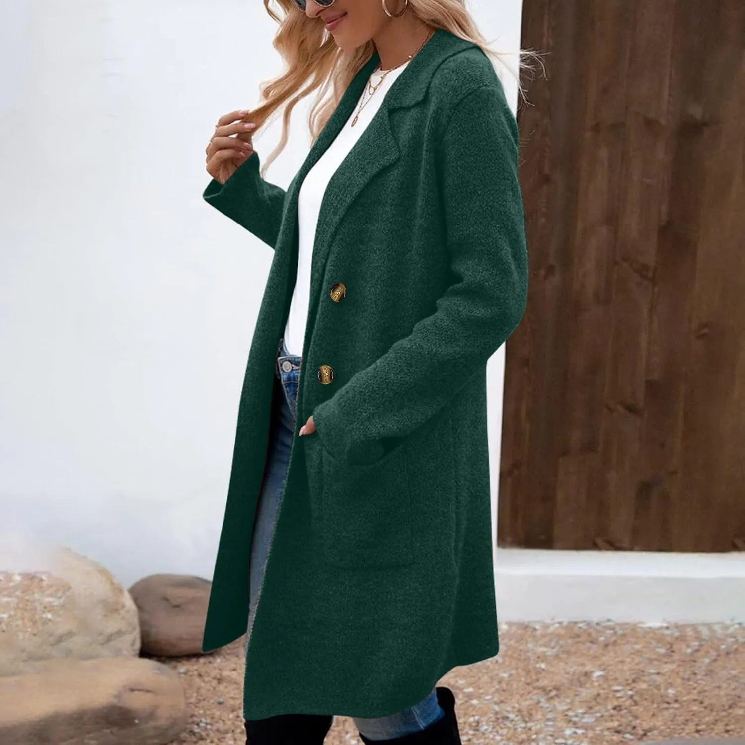Trench Coat for Women 2024 Fall Winter Wool Coats Double Breasted Midi Peacoat Trench Coats Casual Coats for Trendy
