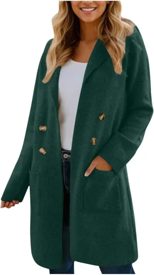 Trench Coat for Women 2024 Fall Winter Wool Coats Double Breasted Midi Peacoat Trench Coats Casual Coats for Trendy