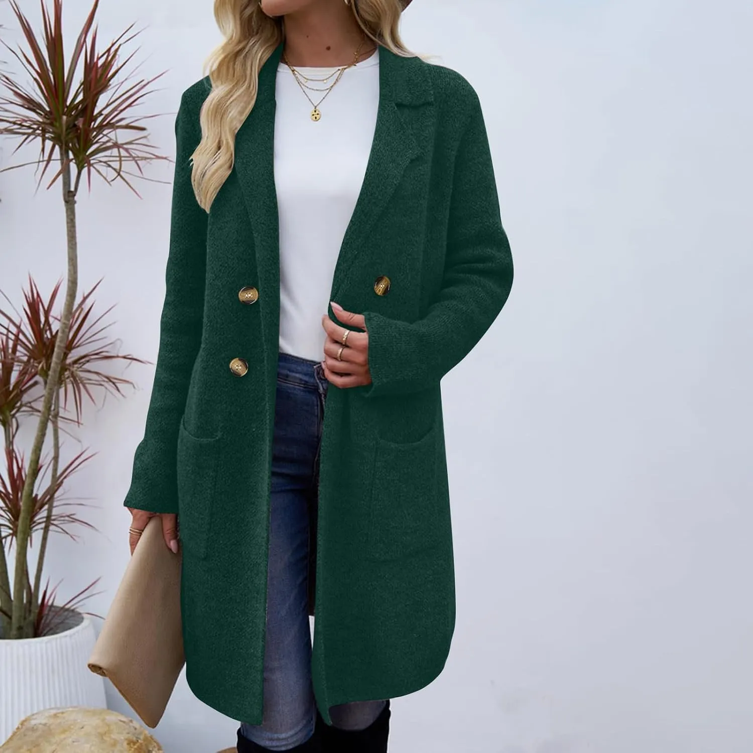 Trench Coat for Women 2024 Fall Winter Wool Coats Double Breasted Midi Peacoat Trench Coats Casual Coats for Trendy