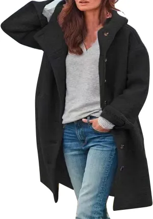 Trench Coat Sleeve Casual Fuzzy Jacket Loose Fitting Warm Winter Outwear Fashion Lapel Jacket Hooded Trench Coat