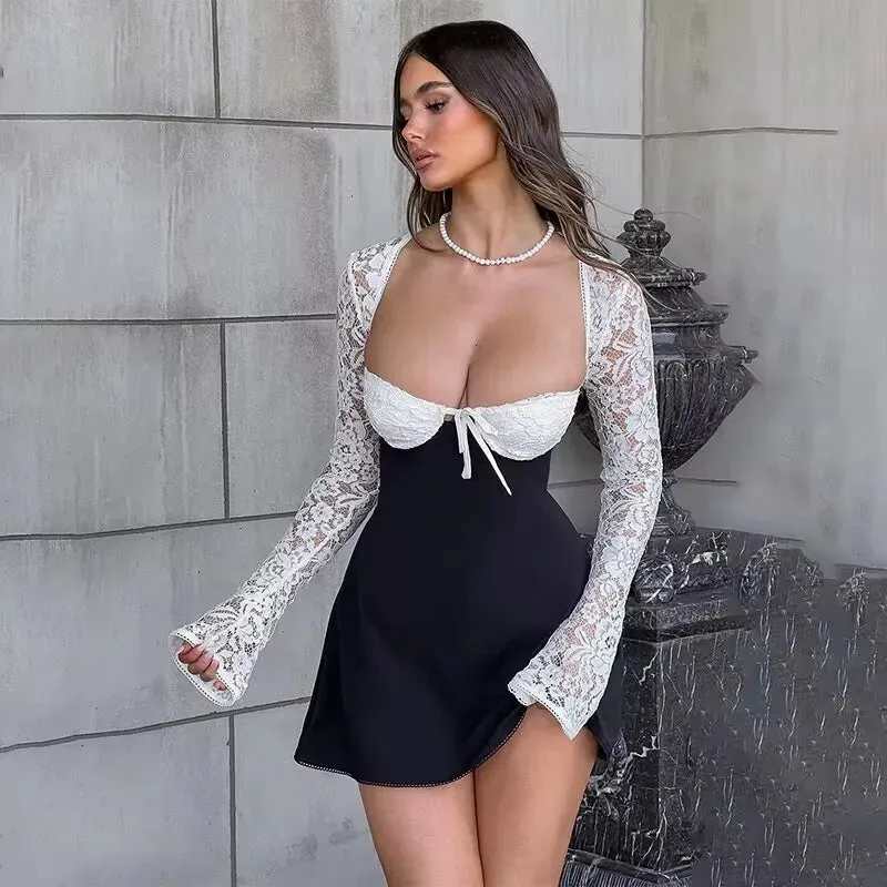 Trendy Lace Sleeve Bustier Party Dress