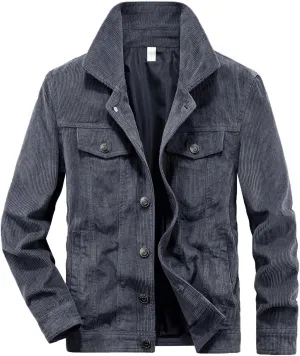 tuduoms Men's Casual Corduroy Trucker Jacket Vintage Long Sleeve Button Down Cotton Corduroy Shirt Shackets Big Tall Jacket