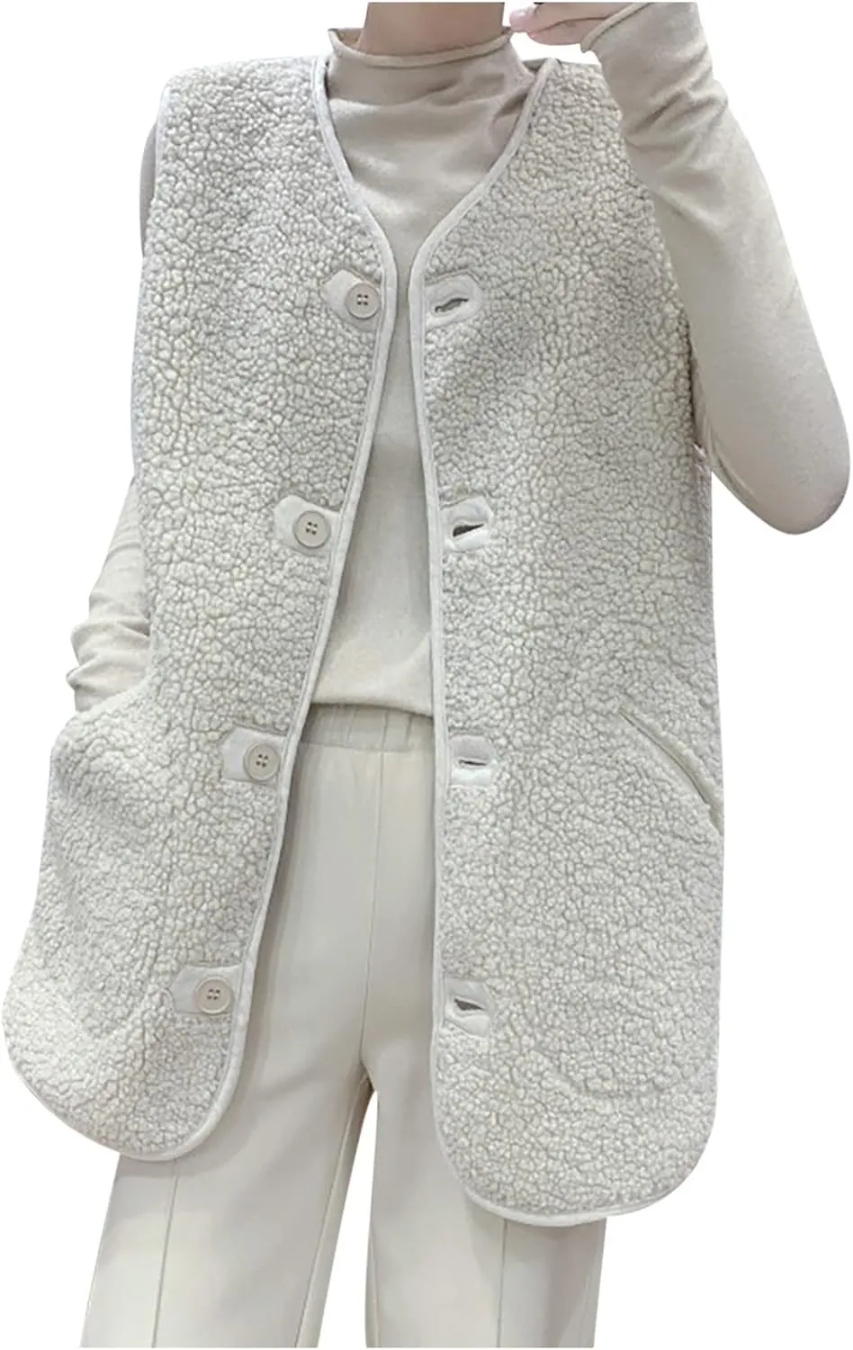 tuduoms Womens Sherpa Vest Casual Warm Fuzzy Faux Shearling Vest Sleeveless Fleece Jacket Pockets Teddy Coat Gilet for Winter