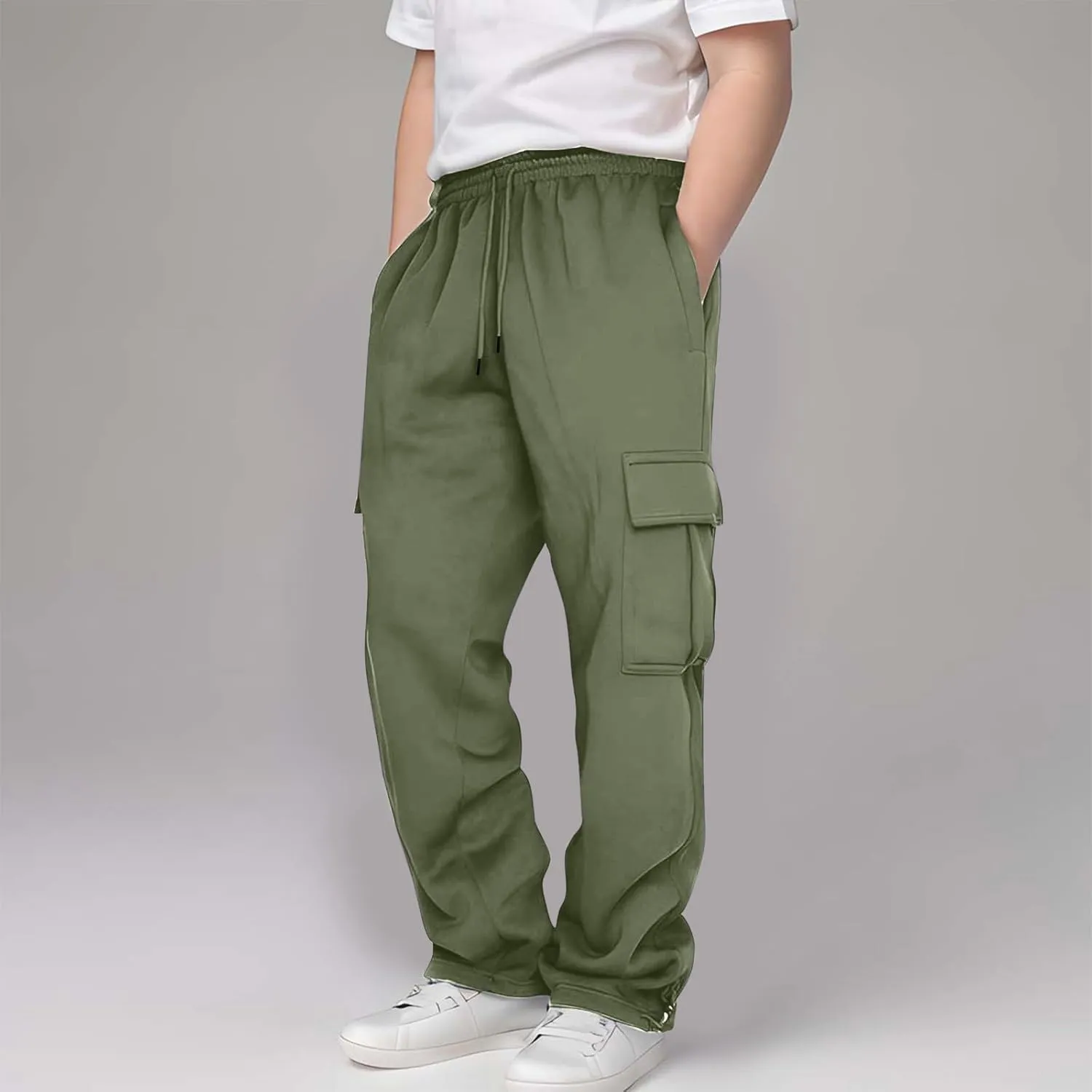 Tween Boys Cargo Pants Pull On Joggers Wide Leg Sweatpants Drawstring ounge Pants School Uniform Athletic Trousers