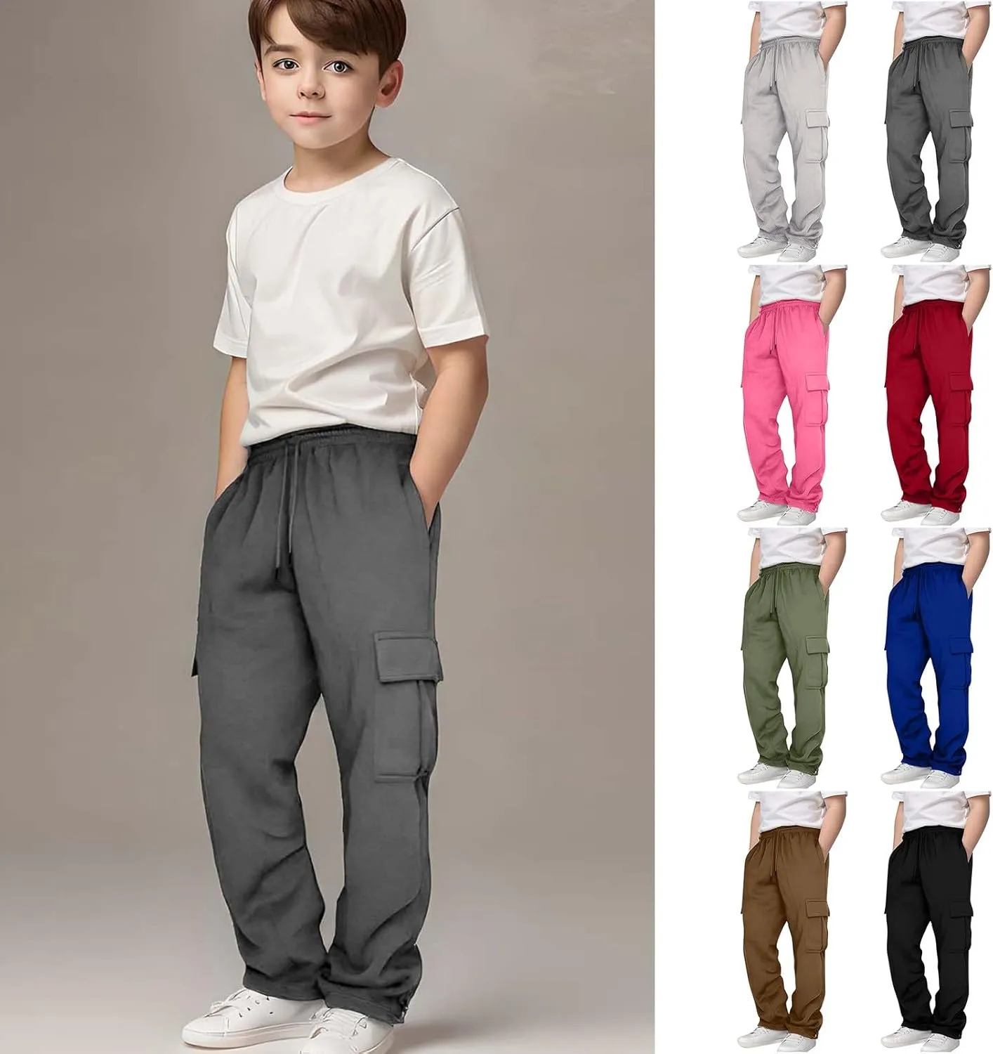 Tween Boys Cargo Pants Pull On Joggers Wide Leg Sweatpants Drawstring ounge Pants School Uniform Athletic Trousers