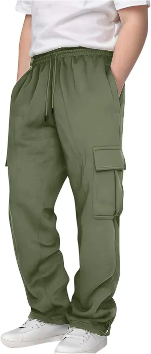Tween Boys Cargo Pants Pull On Joggers Wide Leg Sweatpants Drawstring ounge Pants School Uniform Athletic Trousers