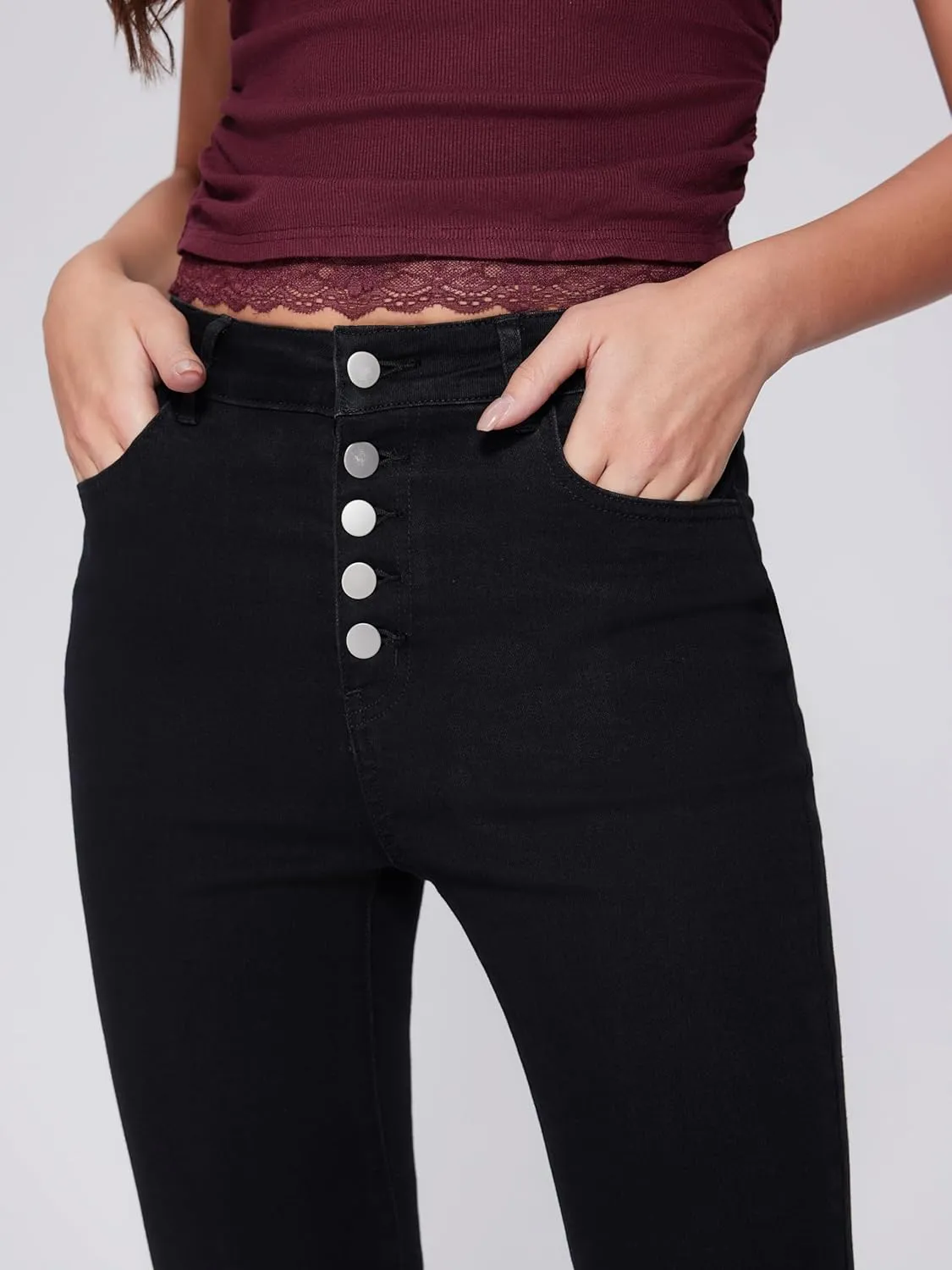 Vinova Flare Jeans for Women Button Down Bell Bottom Stetchy High Waisted Bootcut Denim Pants with Pockets