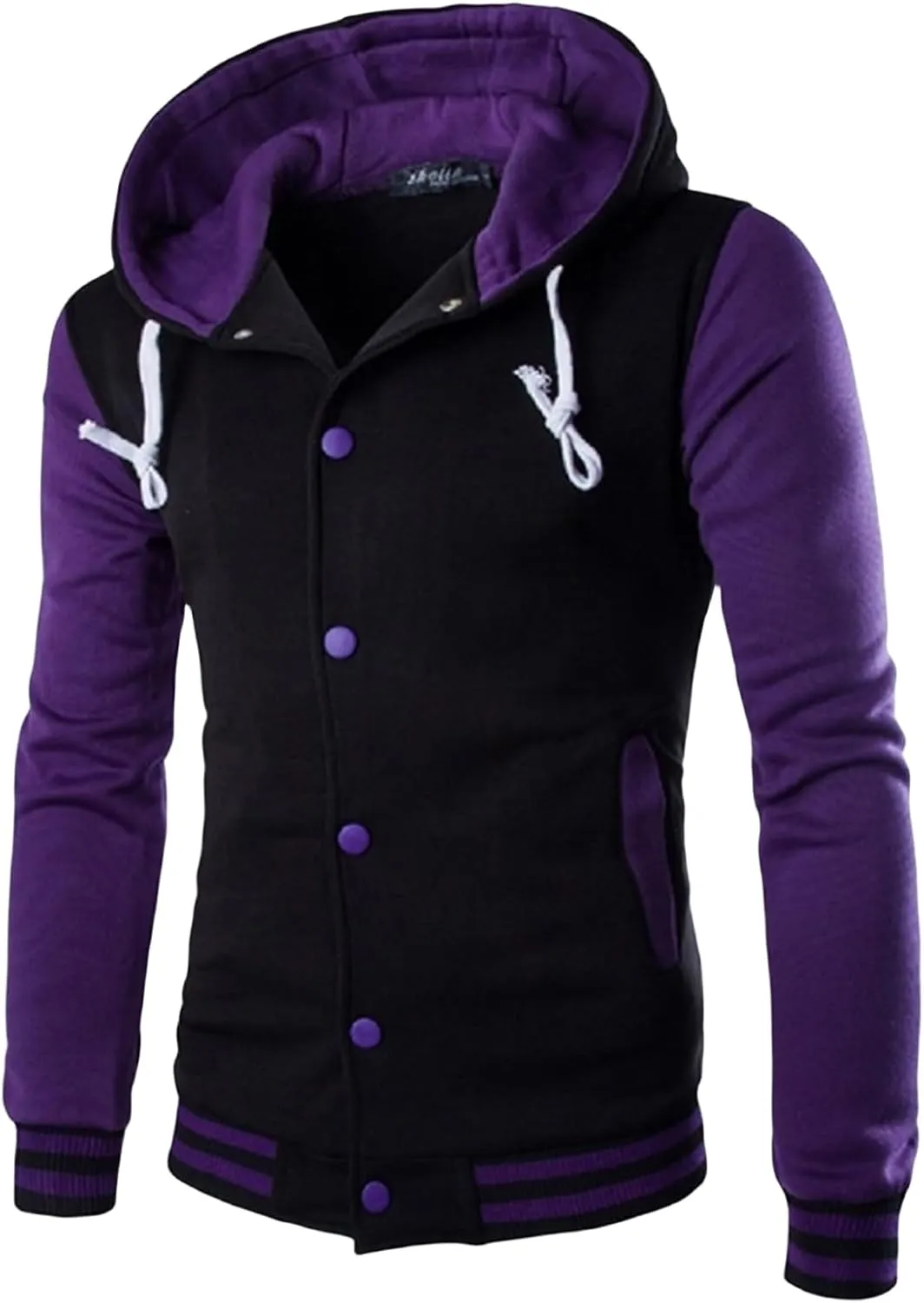 Wankang Mens Hoodie Baseball Jacket Button Down Varsity Jacket Hooded Lightweight Letterman Bomber jacket Coats for Men