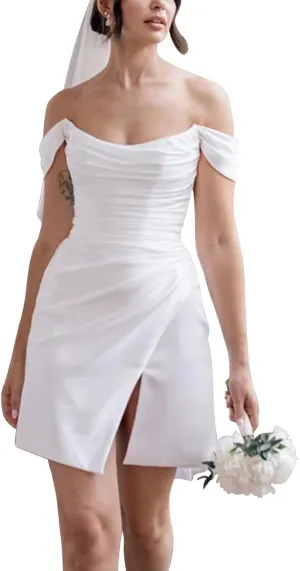 Wchecalino Short Wedding Dresses for Bride 2025 Simple Bridal Shower Dress Boho Mini Wedding Reception Gowns