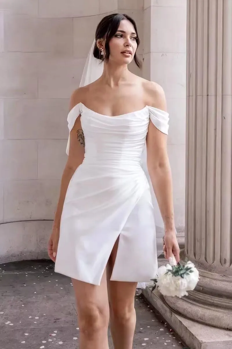 Wchecalino Short Wedding Dresses for Bride 2025 Simple Bridal Shower Dress Boho Mini Wedding Reception Gowns