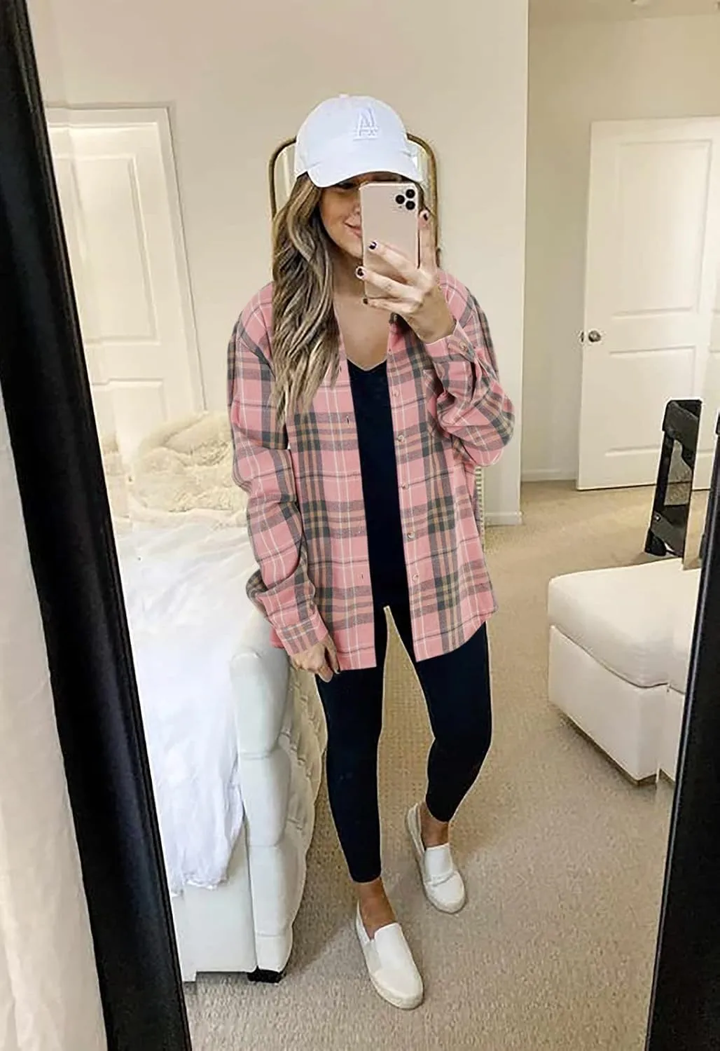 Wenrine Womens Long Sleeve Button Down Shirt Casual Plaid Flannel Shirt Collared Blouse Tops