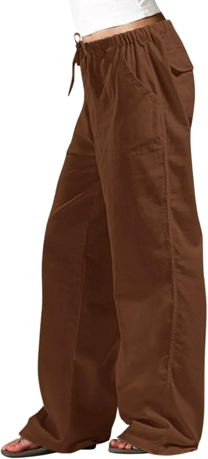 Wide Leg Pants for Women Plus Size Baggy Drawstring Long Cotton Linen Pants Summer Lounge Trousers with Pocket