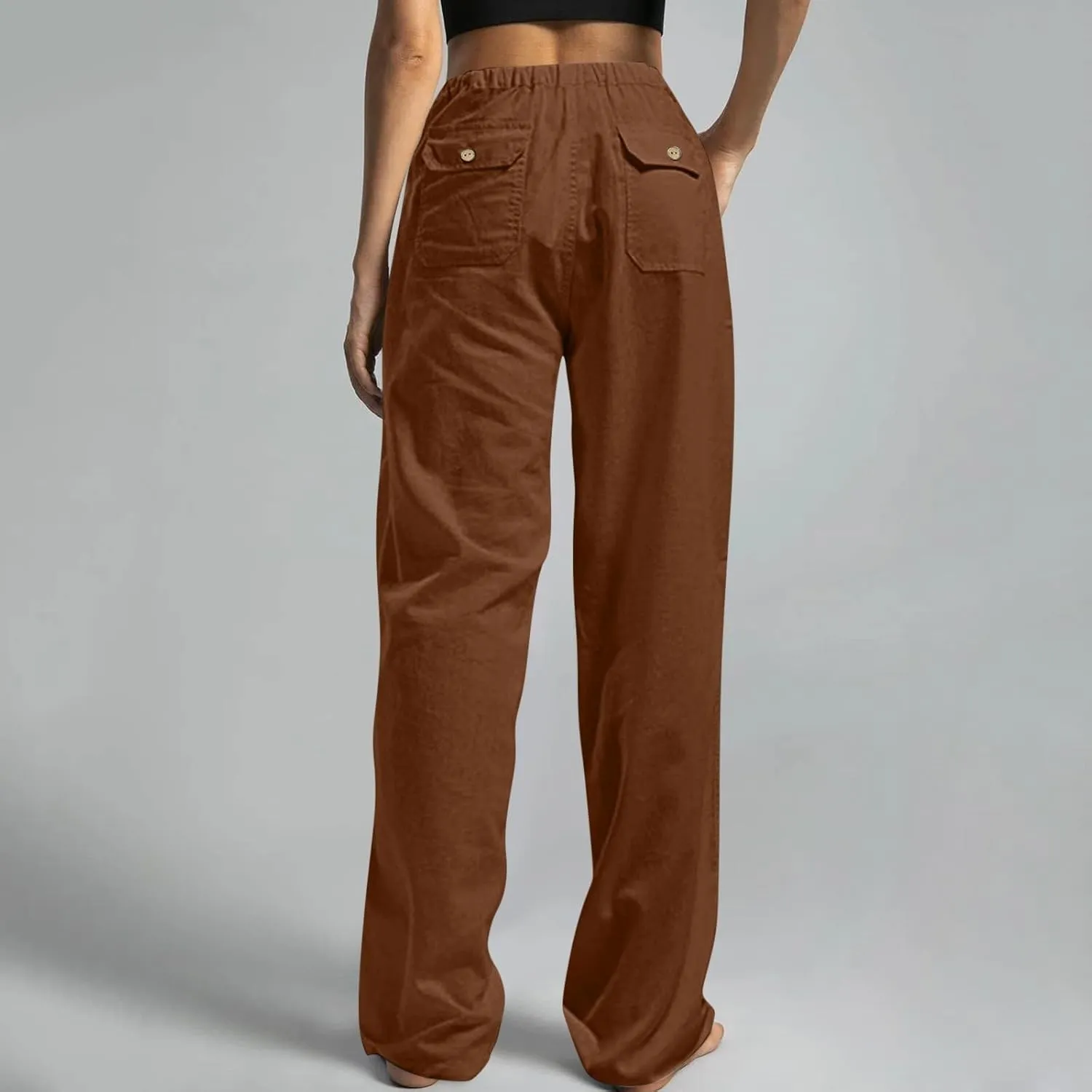 Wide Leg Pants for Women Plus Size Baggy Drawstring Long Cotton Linen Pants Summer Lounge Trousers with Pocket