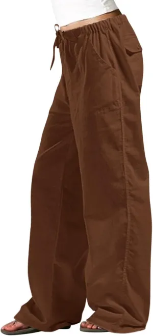 Wide Leg Pants for Women Plus Size Baggy Drawstring Long Cotton Linen Pants Summer Lounge Trousers with Pocket
