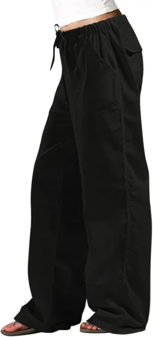 Wide Leg Pants for Women Plus Size Baggy Drawstring Long Cotton Linen Pants Summer Lounge Trousers with Pocket
