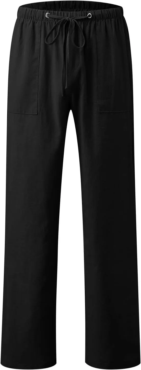 Wide Leg Pants for Women Plus Size Baggy Drawstring Long Cotton Linen Pants Summer Lounge Trousers with Pocket