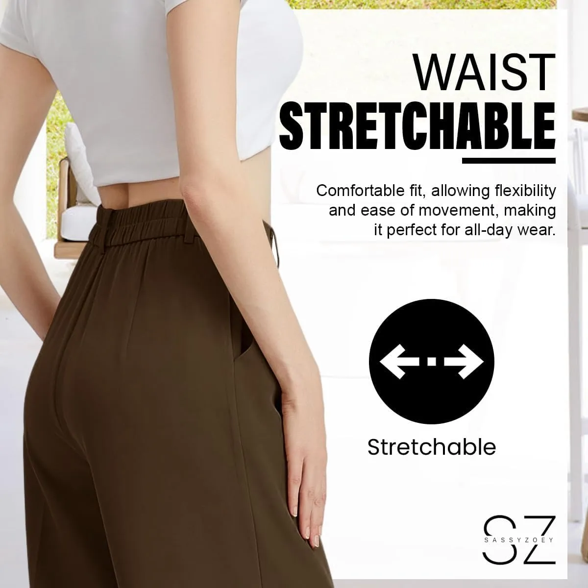 Wide Leg Pants | High Waisted Trousers with Pockets | Comfortable Work Pants | Business Casual Pants
