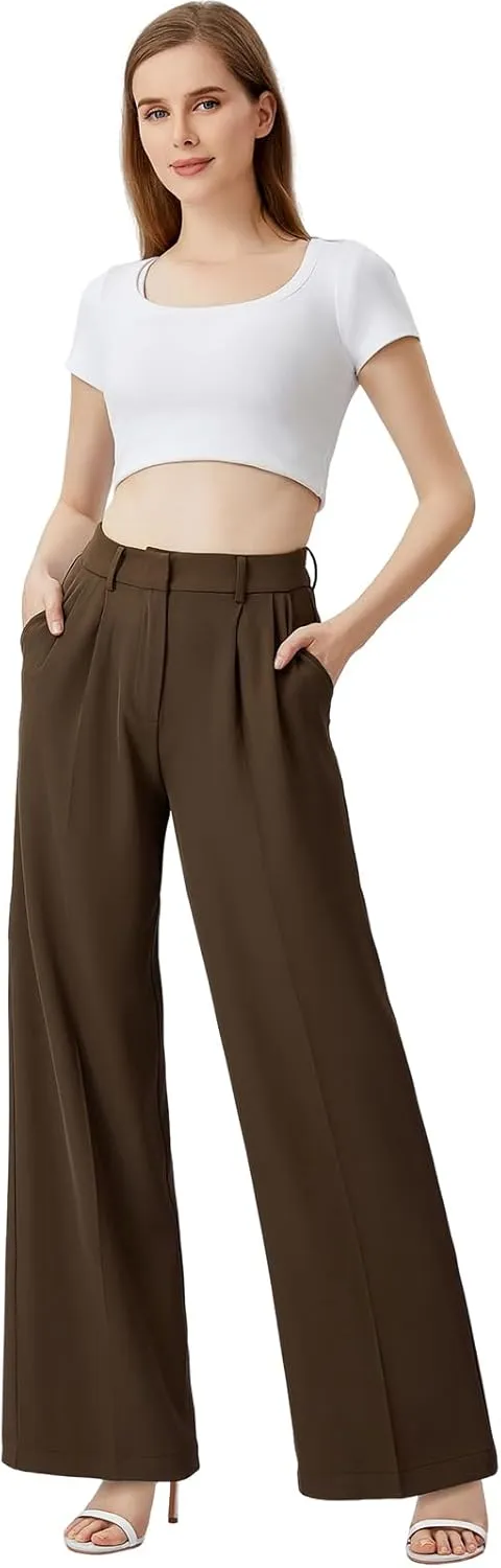 Wide Leg Pants | High Waisted Trousers with Pockets | Comfortable Work Pants | Business Casual Pants