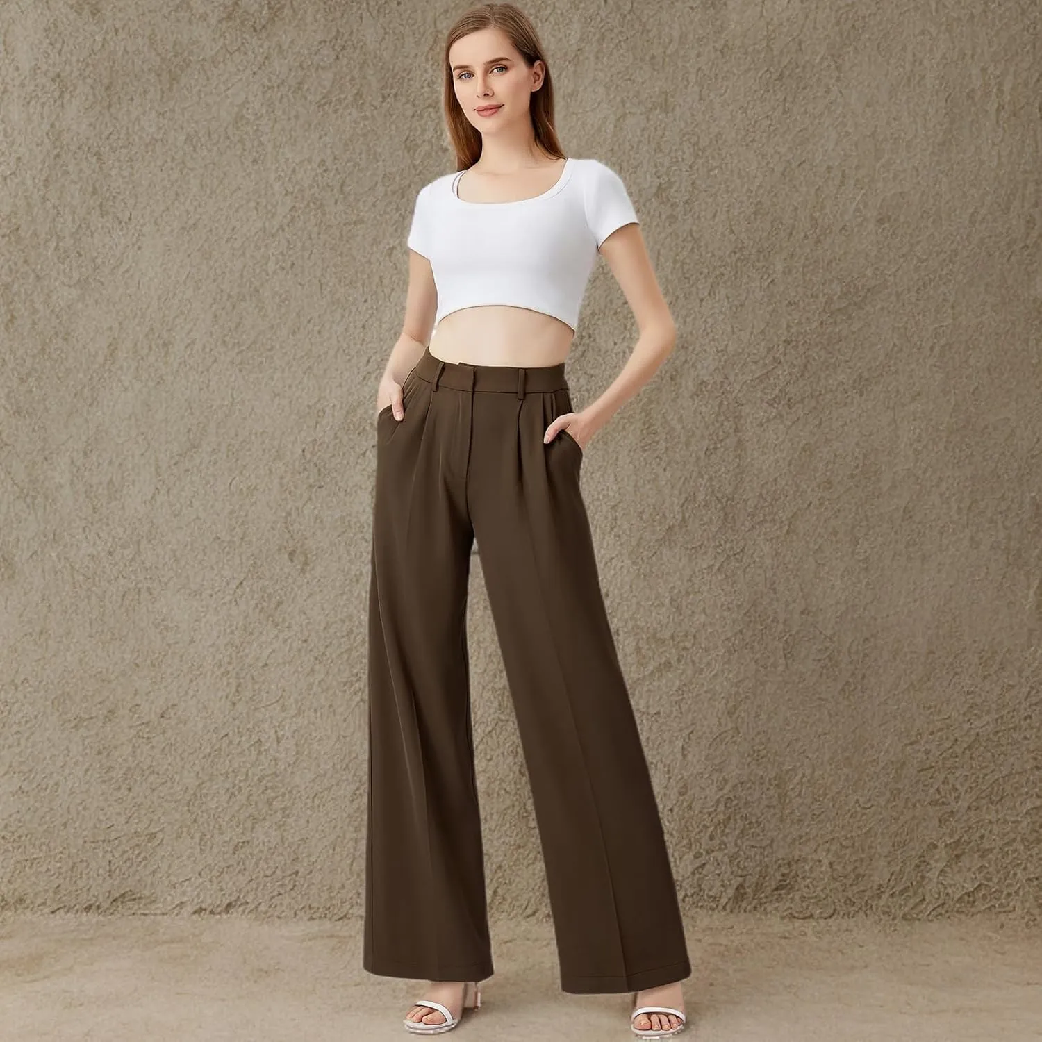 Wide Leg Pants | High Waisted Trousers with Pockets | Comfortable Work Pants | Business Casual Pants