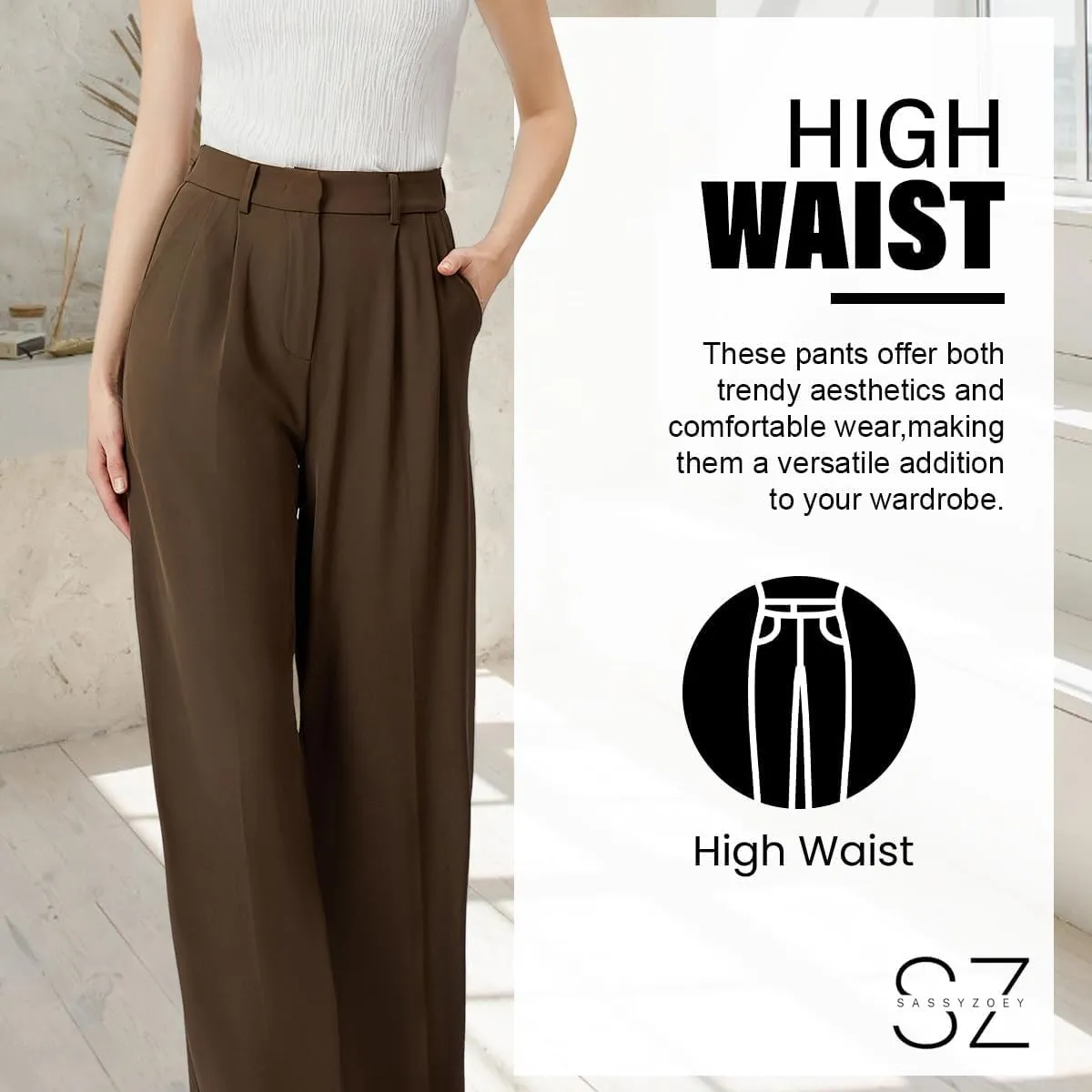 Wide Leg Pants | High Waisted Trousers with Pockets | Comfortable Work Pants | Business Casual Pants