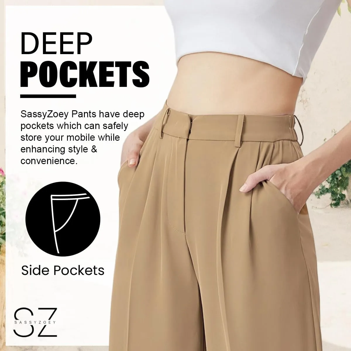 Wide Leg Pants | High Waisted Trousers with Pockets | Comfortable Work Pants | Business Casual Pants