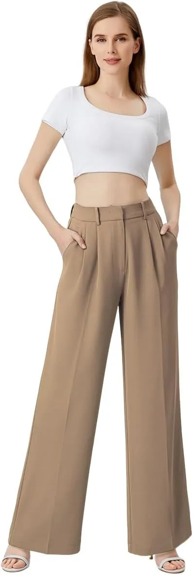 Wide Leg Pants | High Waisted Trousers with Pockets | Comfortable Work Pants | Business Casual Pants