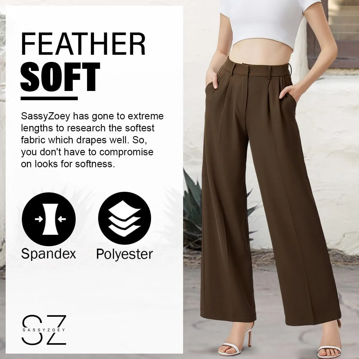 Wide Leg Pants | High Waisted Trousers with Pockets | Comfortable Work Pants | Business Casual Pants