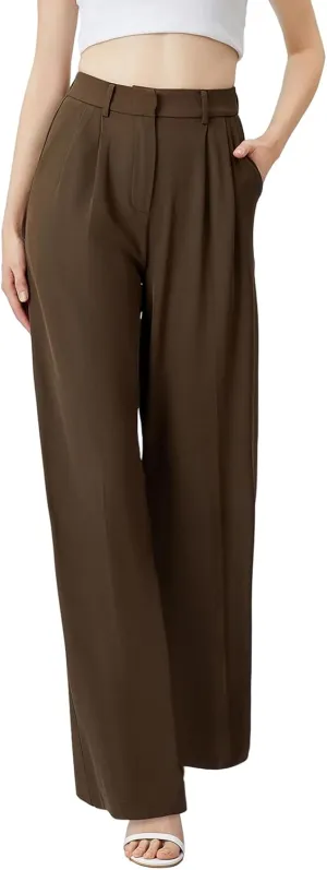 Wide Leg Pants | High Waisted Trousers with Pockets | Comfortable Work Pants | Business Casual Pants