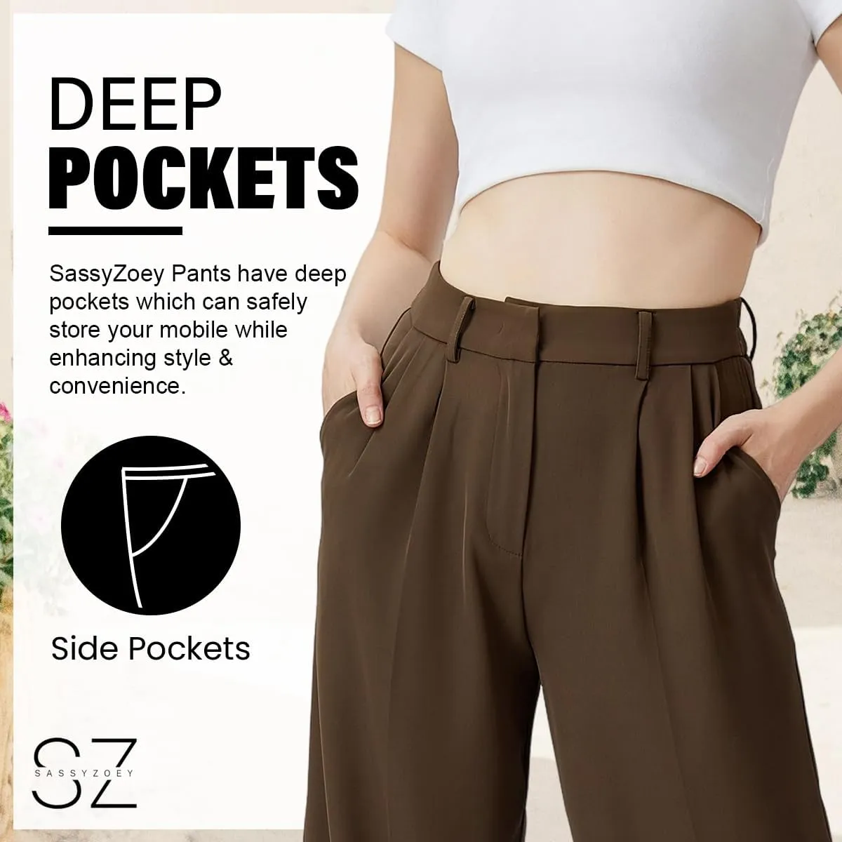 Wide Leg Pants | High Waisted Trousers with Pockets | Comfortable Work Pants | Business Casual Pants