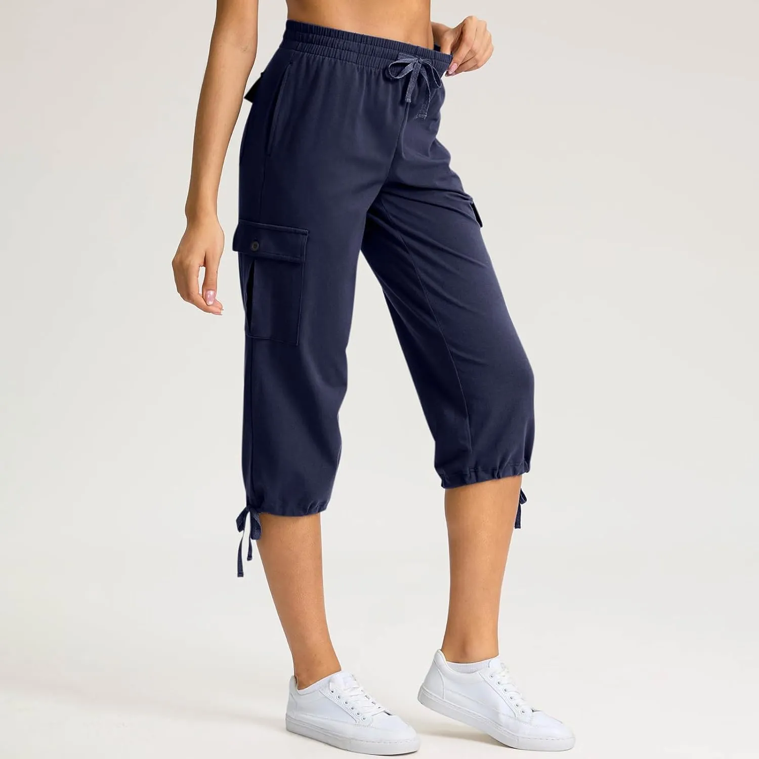 Women Cargo Capris Summer Plus Size Cotton Capris Casual Capri Pants with Pockets Drawstring Capri Sweatpants