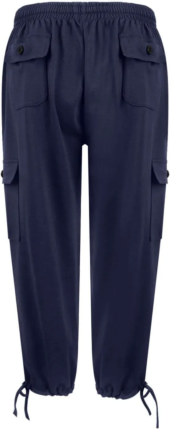 Women Cargo Capris Summer Plus Size Cotton Capris Casual Capri Pants with Pockets Drawstring Capri Sweatpants