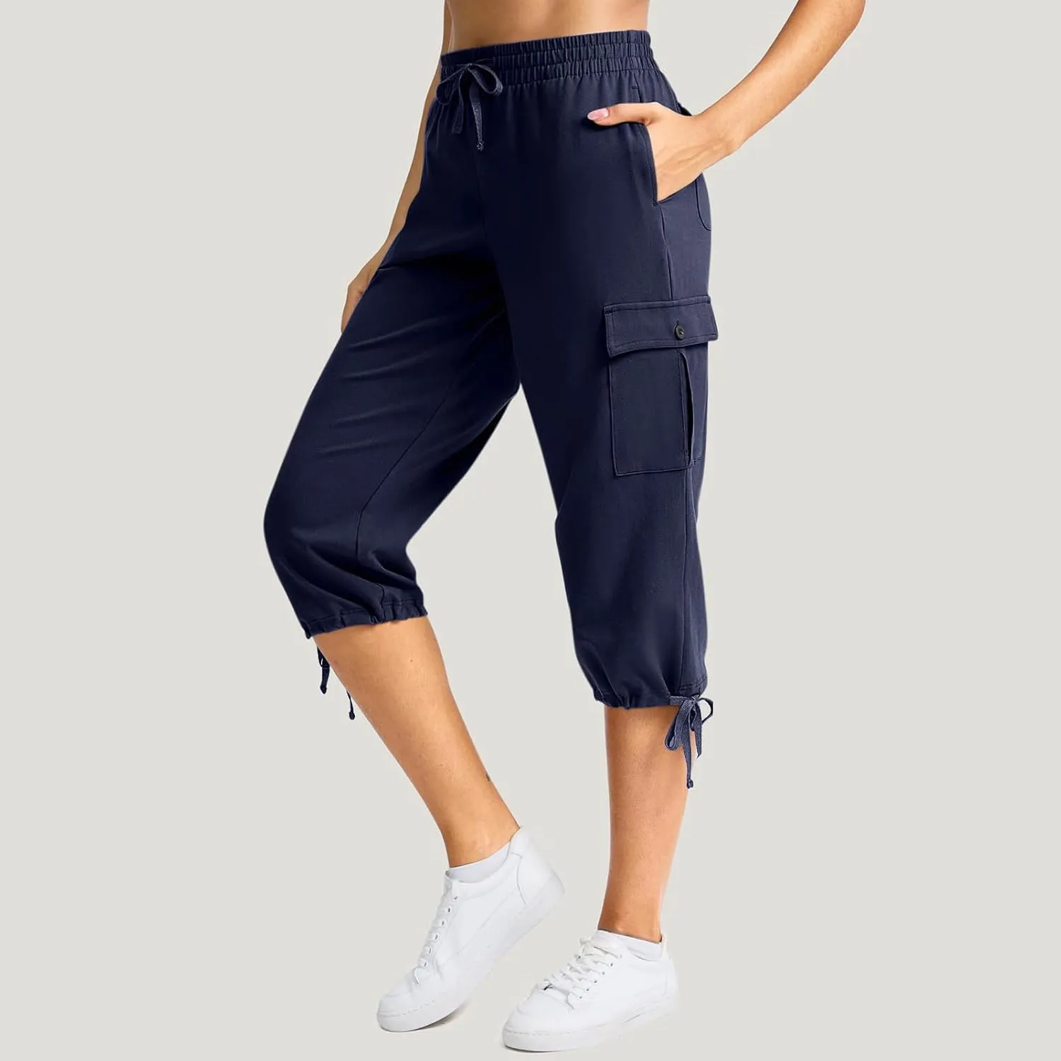Women Cargo Capris Summer Plus Size Cotton Capris Casual Capri Pants with Pockets Drawstring Capri Sweatpants